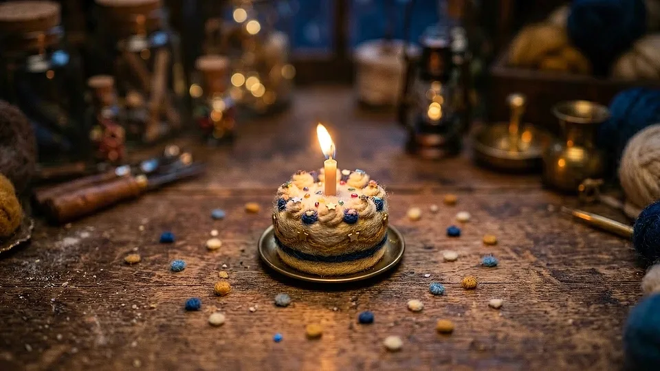 Una tarta de cumpleaños en miniatura con una vela, en la Oficina del Ratoncito Pérez